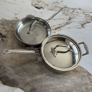 CUISINART 4 pc SS Cookware Set. Sauté Pan w/lid #733-24H + Skillet w/lid #722-24